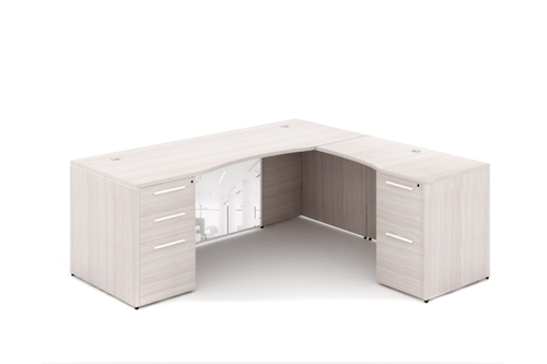 Blanc De Gris L-Shaped Bow Front Desk with Glass Modesty Panel (P-101-BDG(GROUP) Blanc De Gris L-Shaped Bow Front Desk with Glass Modesty Panel (P-101-BDG(GROUP)