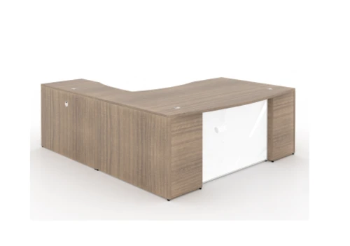 Noce L-Shaped Bow Front Desk with Glass Modesty Panel (P-101-N(GROUP)) Noce L-Shaped Bow Front Desk with Glass Modesty Panel (P-101-N(GROUP))