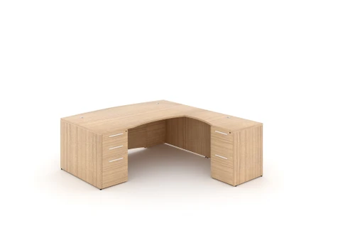72"L-Shaped Bow front Desk with Curved Laminated Modesty Panel - Miele (P-102-MI(GROUP))