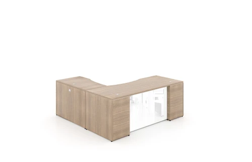 66" L-Shaped Rectangular Desk with Glass Modesty Panel - Noce (P-103-N(GROUP)) 66" L-Shaped Rectangular Desk with Glass Modesty Panel - Noce (P-103-N(GROUP))