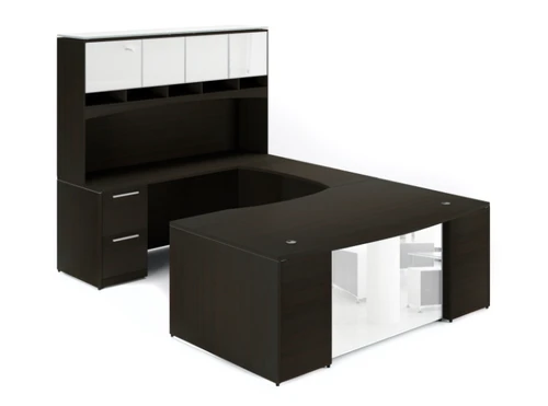 U-Shaped Bow front Desk with Glass Modesty Panel and Hutch (P-105-E(GROUP))