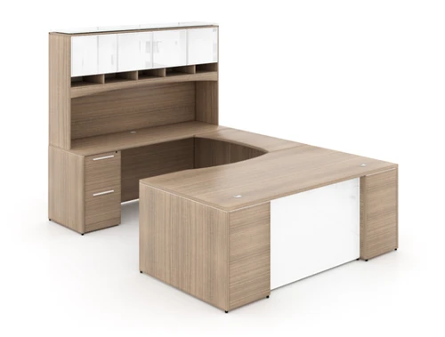 U-Shaped Bow front Desk with Glass Modesty Panel and Hutch (P-105-N(GROUP))
