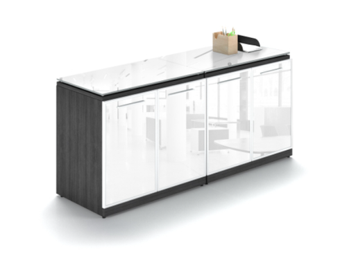 Grigio 4 Glass Door Credenza with Floated Glass Tops (P-110-G(GROUP))
