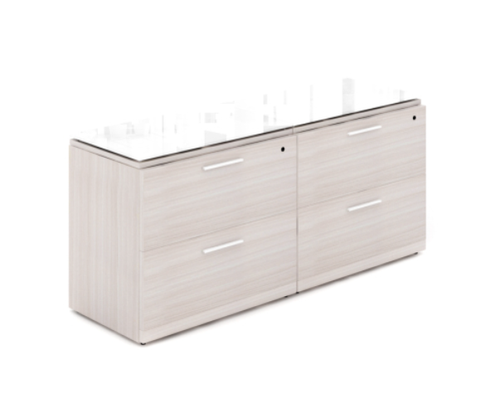 Blanc De Gris 4 Drawer Lateral Credenza with Floated Glass Tops (P-112-BDG(GROUP))