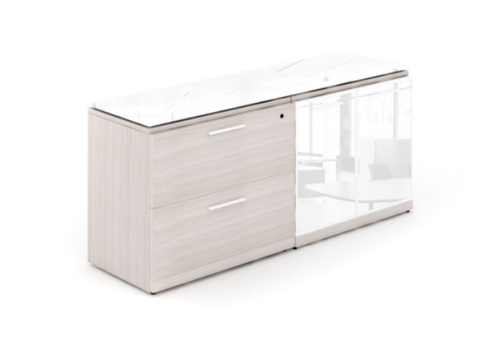 Blanc De Gris Combo Credenza with Floated Glass Tops (P-114-BDG(GROUP))
