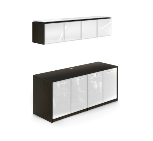 Espresso Double Credenza with Glass Doors (P-116-E)
