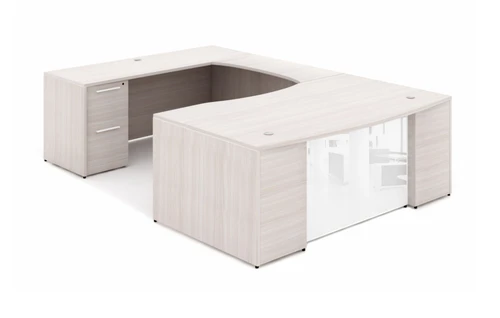 Blanc De Gris U-Shaped Bow front Desk with Glass Modesty Panel (P-125-BDG(GROUP))