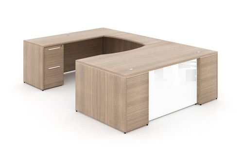 Noce U-Shaped Bow front Desk with Glass Modesty Panel (P-125-N(GROUP))