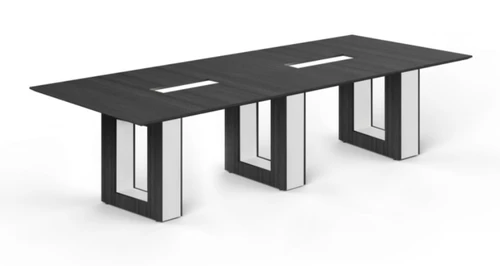 10' Coltello Conference Table – Grigio Top with Aureola Bases; Inner Core in Blanco (CD-CCT10-AB-G-B (GROUP))