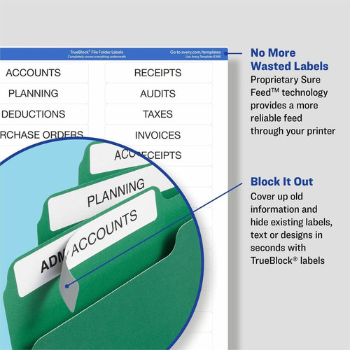 Avery TrueBlock File Folder Labels - Permanent Adhesive - Rectangle - Laser, Inkjet - Blue - - (AVE5766)