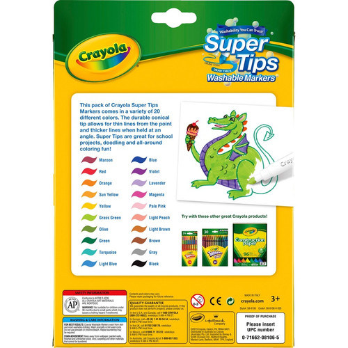 Crayola Super Tips Washable Markers - Fine Marker Point - Assorted - 20 / Set (CYO588106)