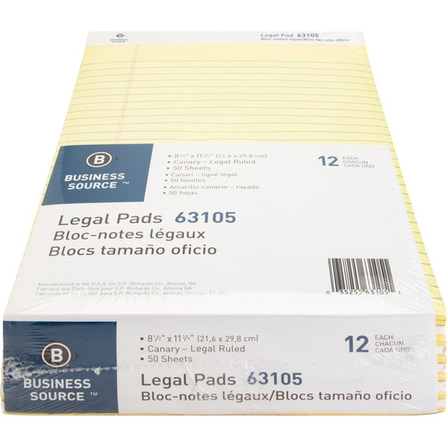 Business Source Micro-Perforated Legal Ruled Pads - 50 Sheets - 0.34" Ruled - 16 lb Basis Weight - (BSN63105)