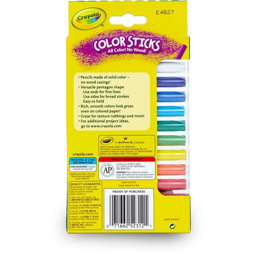 Crayola 12 Color Sticks Woodless Colored Pencils - Red, Red Orange, Orange, Yellow, Yellow Green, - (CYO682312)