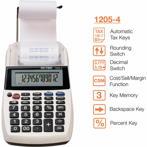 Victor 1205-4 12 Digit Portable Palm/Desktop Commercial Printing Calculator - 2 LPS - Friendly, - - (VCT12054)