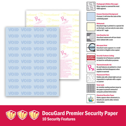 DocuGard Premier Security Paper for Printing Prescriptions & Preventing Fraud, 10 Features - Letter (PRB04543)