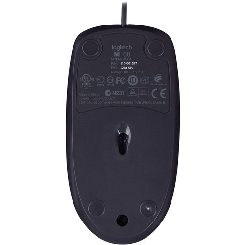 Logitech B100 Optical USB Mouse - Optical - Cable - Black - 1 Pack - USB - 800 dpi - Scroll Wheel - (LOG910001439)