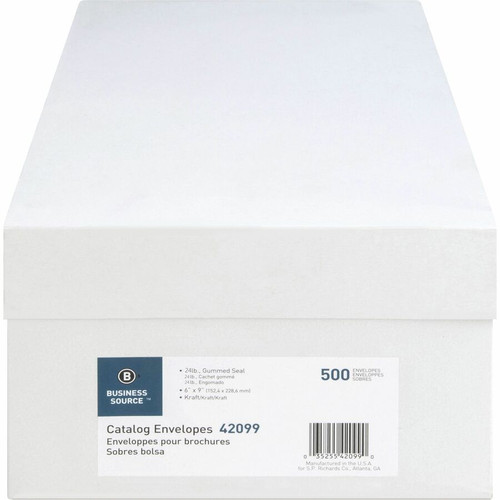 Business Source Durable Kraft Catalog Envelopes - Catalog - 6" Width x 9" Length - 24 lb - Gummed - (BSN42099)