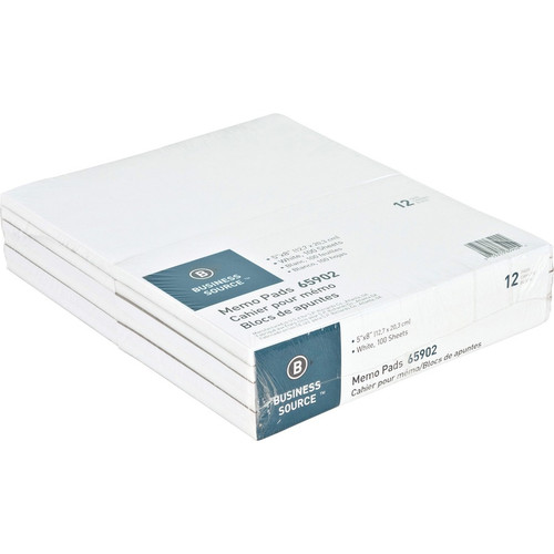 Business Source Plain Memo Pads - 100 Sheets - Plain - Glue - 16 lb Basis Weight - 5" x 8" - White (BSN65902)