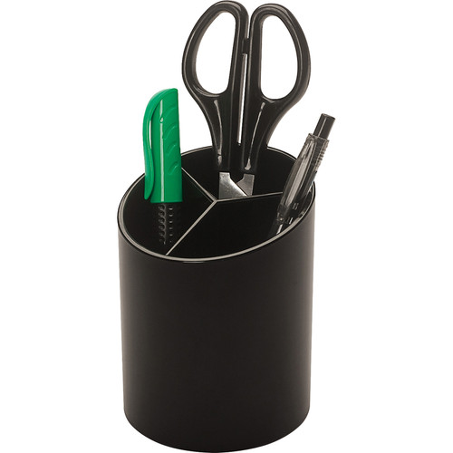 Business Source Large 3-Compartment Plastic Pencil Cup - 3" x 3" x 4.1" x - Plastic - 1 Each - (BSN32355)