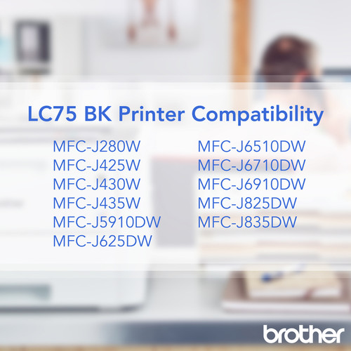 Brother LC75BK Original Ink Cartridge - Inkjet - 600 Pages - Black - 1 Each (BRTLC75BK)