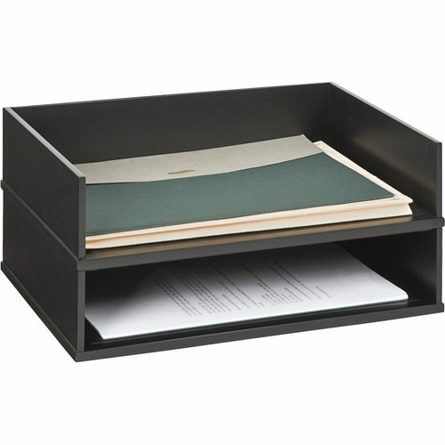 Victor 1154-5 Midnight Black Stacking Letter Tray - Desktop - Black - Wood, Faux Leather - 1Each (VCT11545)