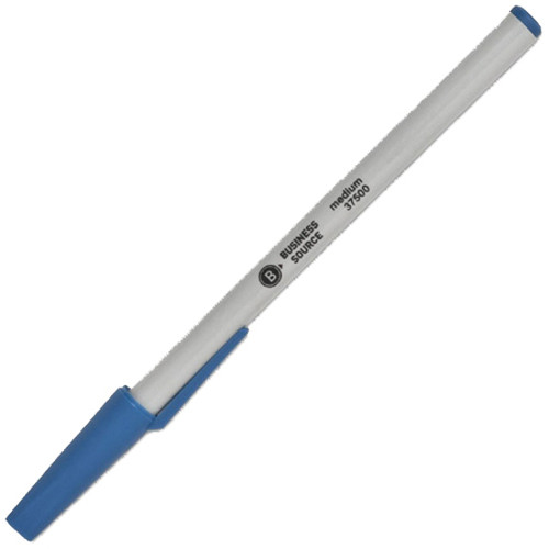 Business Source Medium Point Ballpoint Stick Pens - Medium Pen Point - Blue - Light Gray Barrel - - (BSN37500)