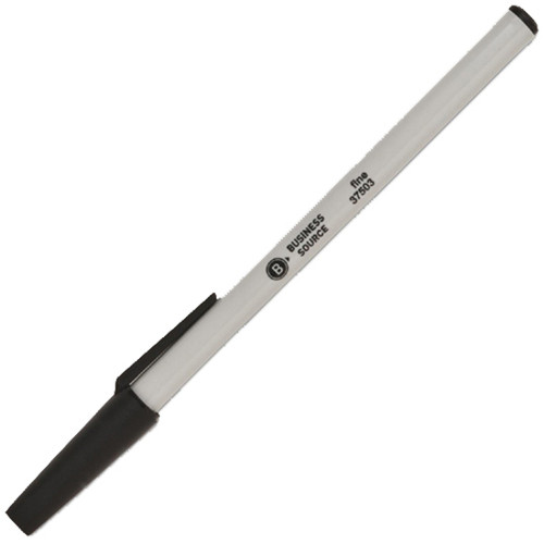 Business Source Fine Point Ballpoint Stick Pens - Fine Pen Point - Black - Light Gray Barrel - Tip (BSN37503)
