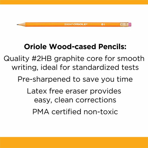 Dixon Oriole HB No. 2 Pencils - #2 Lead - Black Lead - Yellow Wood Barrel - 144 / Box (DIX12866)