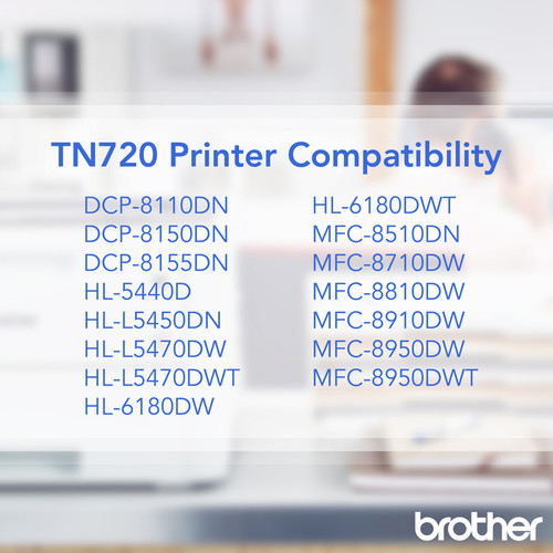 Brother Genuine TN720 Mono Laser Black Toner Cartridge - Monochrome Toner - Laser - Black - 1 Each (BRTTN720)