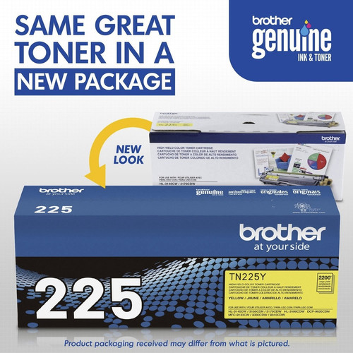 Brother Genuine TN225Y High Yield Yellow Toner Cartridge - Laser - High Yield - 2200 Pages - Yellow (BRTTN225Y)