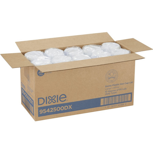 Dixie Large Hot Cup Lids by GP Pro - Dome - Plastic - 10 / Carton - 50 Per Pack - White (DXE9542500DXCT)