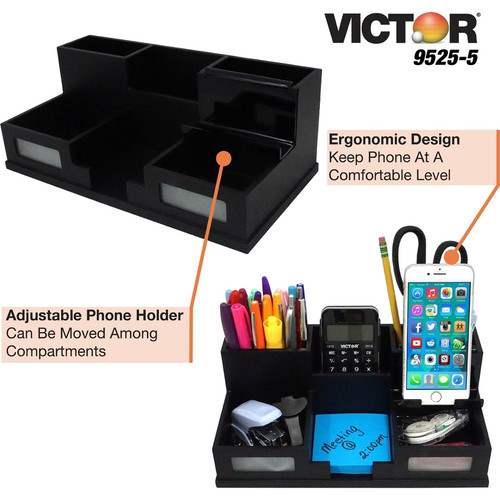 Victor 9525-5 Midnight Black Desk Organizer with Smart Phone Holder - 6 Compartment(s) - x x (VCT95255)