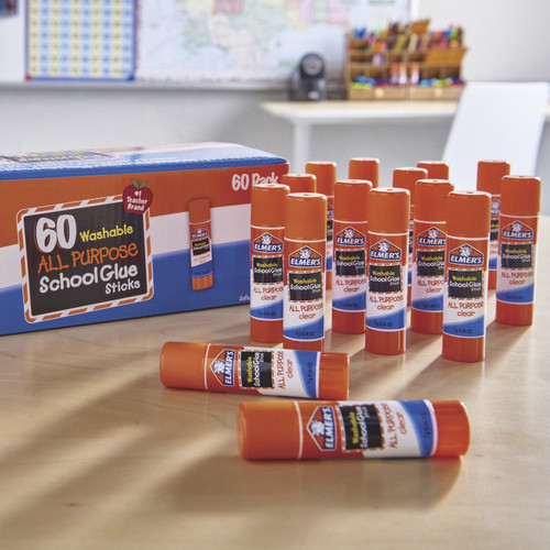Elmer's Washable All Purpose School Glue Sticks Pack - 0.24 oz - 60 / Box - White (EPIE501)