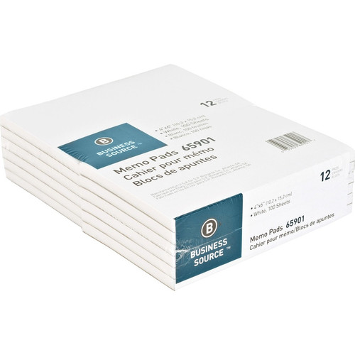 Business Source Plain Memo Pads - 100 Sheets - Plain - Glued - Unruled - 15 lb Basis Weight - 4" x (BSN65901CT)