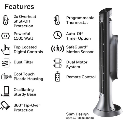 Honeywell Motion Sensor Ceramic Heater - Ceramic - 1500 W - 2 x Heat Settings - Timer - 1500 W - - (HWLHCE323V)