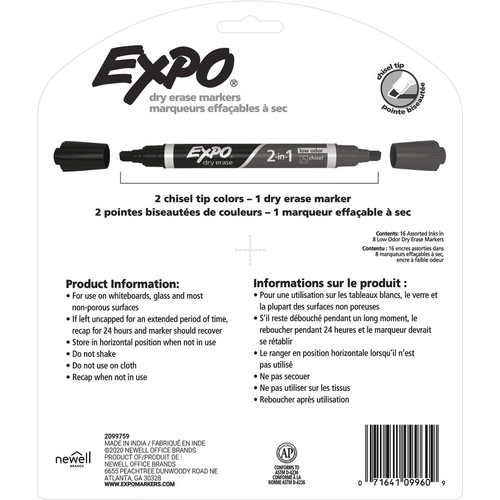 Expo 2-in-1 Dry Erase Markers - Chisel Marker Point Style - Assorted - 8 / Pack (SAN1944658)