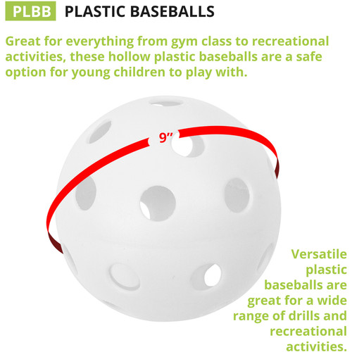 Champion Sports Plastic Baseball - 9" - Plastic - White - 1  Dozen (CSIPLBB)