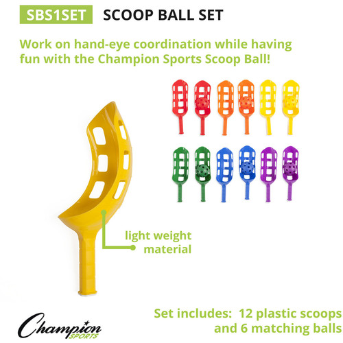 Champion Sports Scoop Ball Set - Red, Orange, Yellow, Green, Blue, Purple - Plastic (CSISBS1SET)