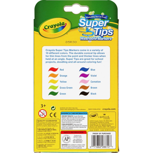 Crayola Super Tips 10-color Washable Markers - Assorted - 10 / Set (CYO588610)
