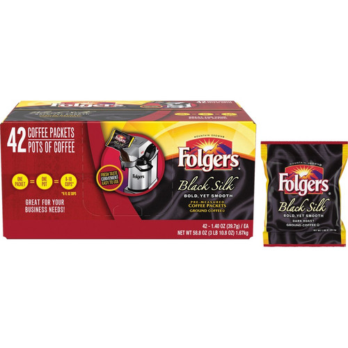 Folgers Ground Black Silk Coffee - Dark - 1.4 oz - 42 / Carton (FOL00019)