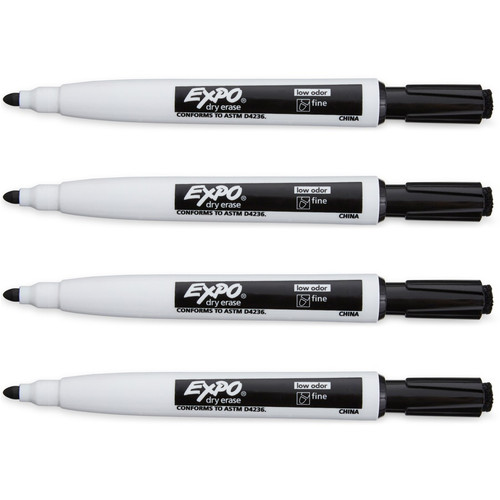 Expo Eraser Cap Fine Magnetic Dry Erase Markers - Medium, Fine, Broad Marker Point - Black - 4 / (SAN1944745)