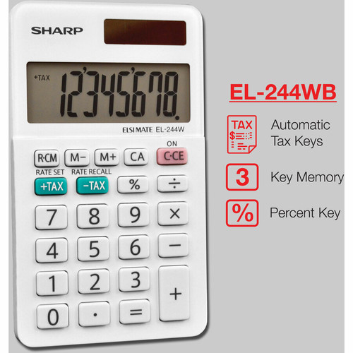 Sharp EL-244WB 8 Digit Professional Pocket Calculator - Extra Large Display, Durable, Plastic Key, (SHREL244WB)