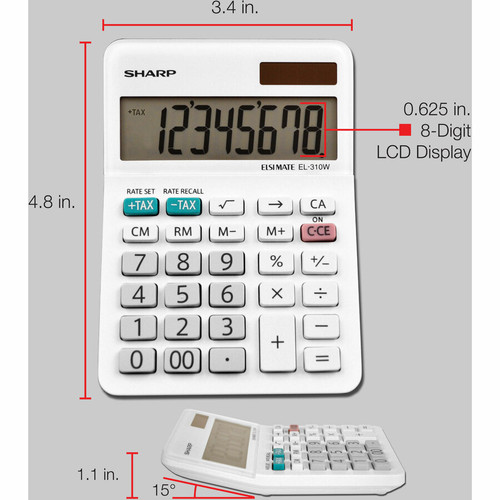 Sharp EL-310WB 8 Digit Professional Mini-Desktop Calculator - Extra Large Display, Durable, Plastic (SHREL310WB)