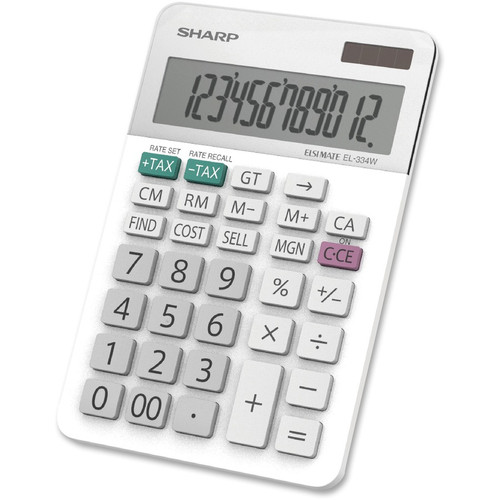 Sharp EL-334WB 12 Digit Professional Large Desktop Calculator with Kick Stand Display - Large Key, (SHREL334W)