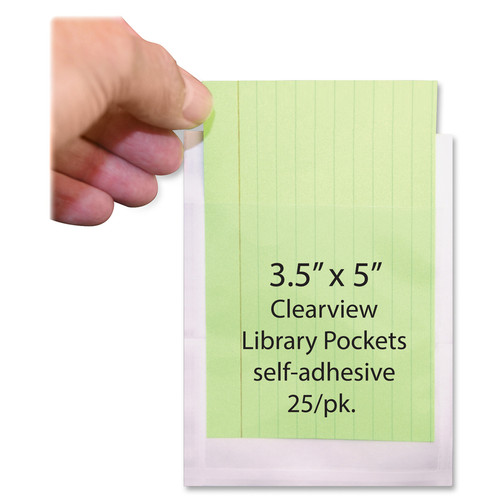 Ashley Library Pockets - 5.3" Height x 3.5" Width - Clear - 25 / Pack (ASH10408)