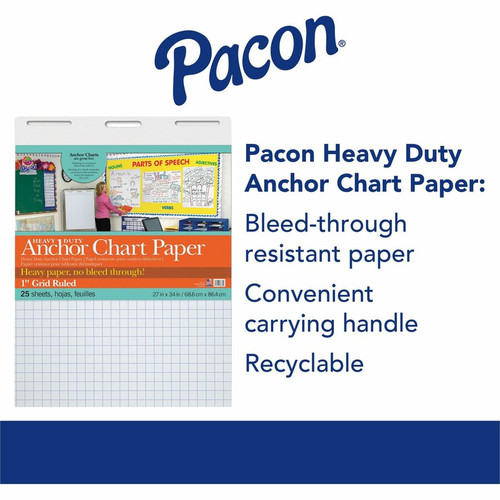 Pacon Heavy Duty Anchor Chart Paper - 25 Sheets - Grid Ruled - 1" Ruled - 1 Horizontal Squares - 1 (PAC3372)