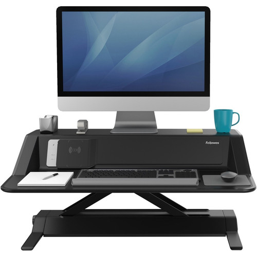 Fellowes Lotus DX Sit-Stand Workstation - Black - 35 lb Load Capacity - 5.5" Height x 32.8" (FEL8080301)