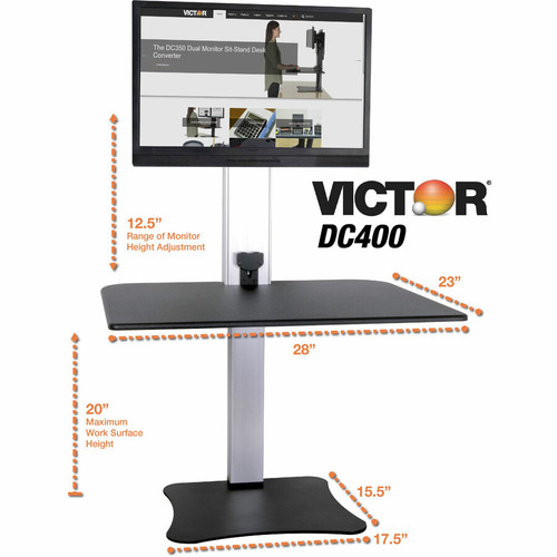 Victor High Rise Electric Single Monitor Standing Desk Workstation - Supports One Monitor of Any Up (VCTDC400)