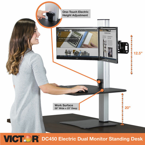 Victor High Rise Electric Dual Monitor Standing Desk Workstation - Supports Two 25" Wide Monitors - (VCTDC450)