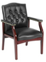 Caldwell Guest Arm Chair Mahogany Frame Mahogany/Black Vinyl,MOSDHS9709MBK,DHS9709MBK